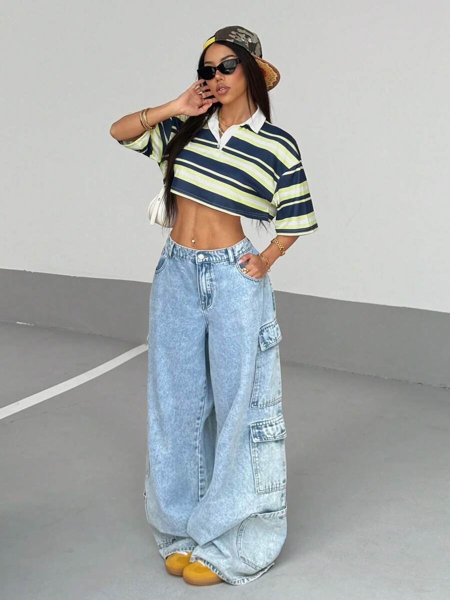 Paris&Fifth™| Women’s Striped Contrast Polo Tee