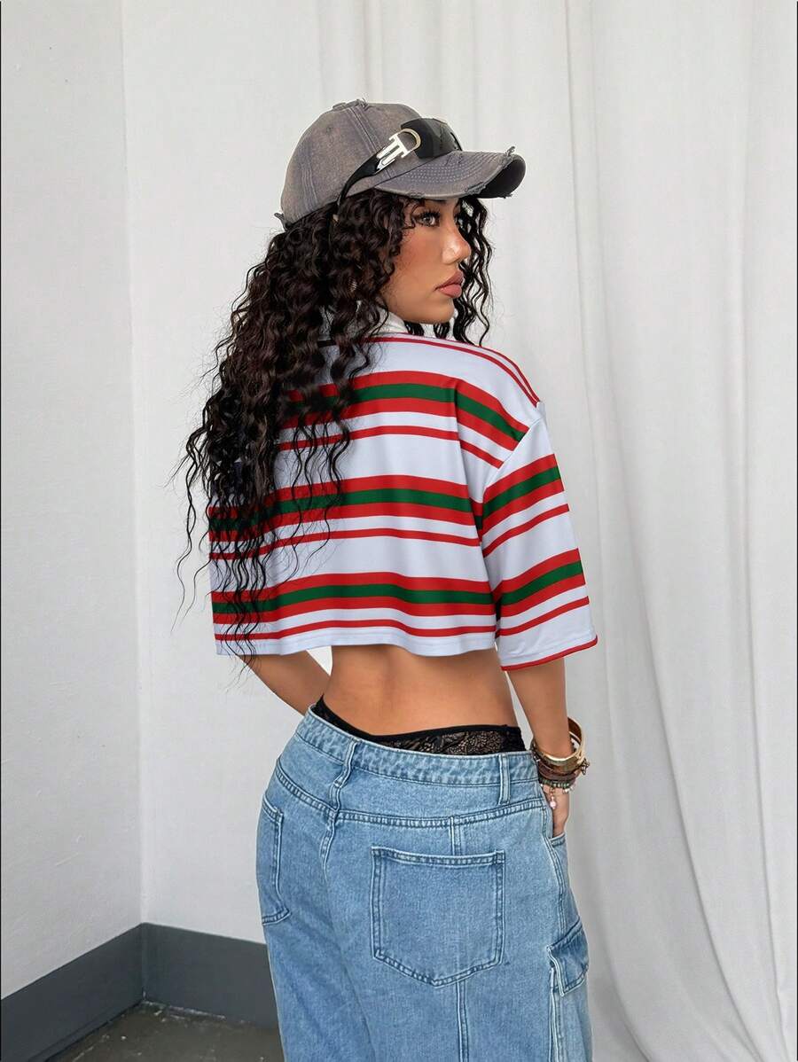 Paris&Fifth™| Women’s Striped Contrast Polo Tee