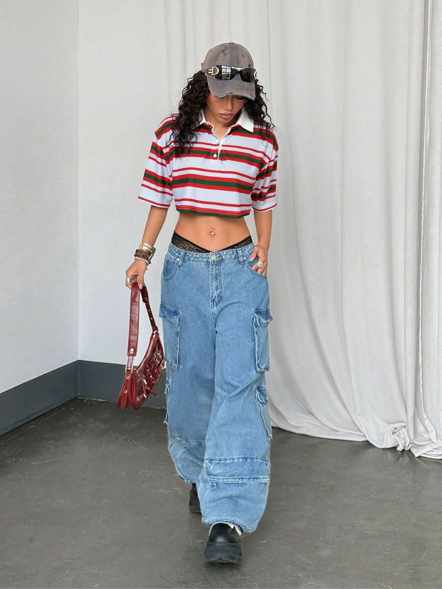 Paris&Fifth™| Women’s Striped Contrast Polo Tee