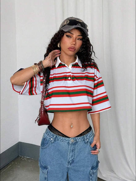 Paris&Fifth™| Women’s Striped Contrast Polo Tee