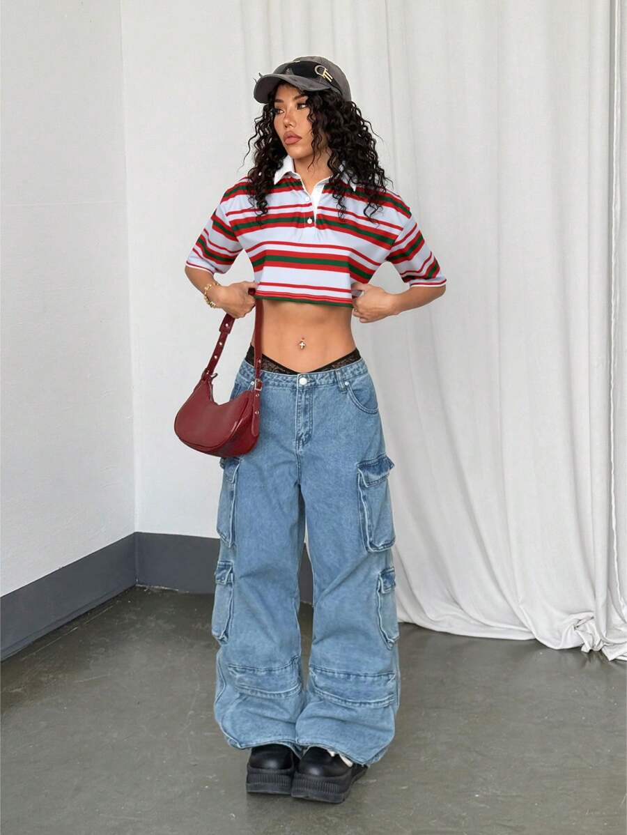 Paris&Fifth™| Women’s Striped Contrast Polo Tee