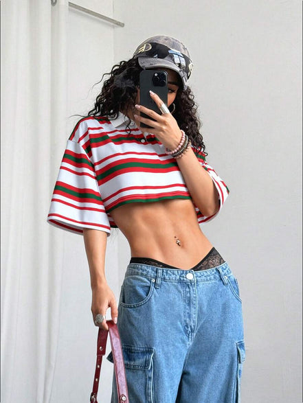 Paris&Fifth™| Women’s Striped Contrast Polo Tee