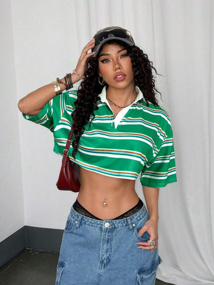 Paris&Fifth™| Women’s Striped Contrast Polo Tee