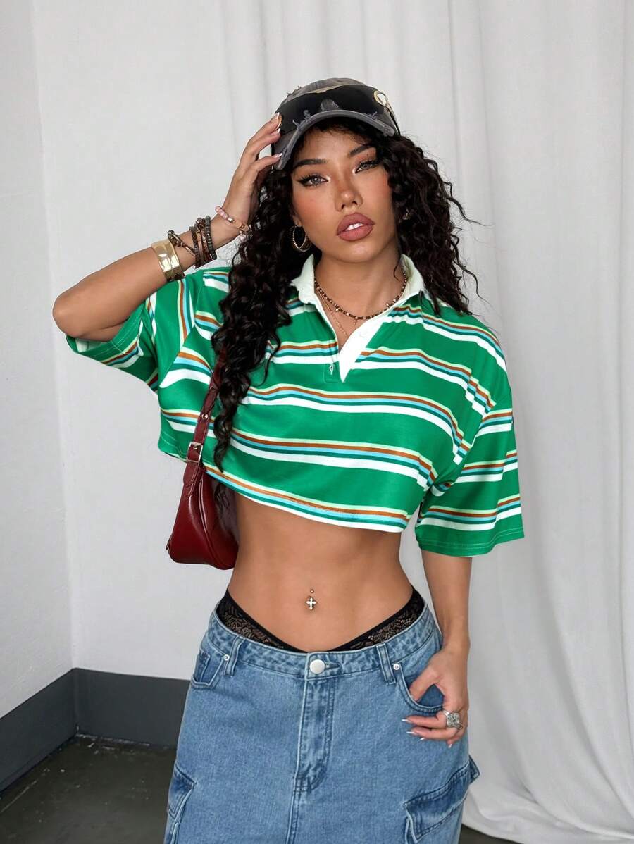 Paris&Fifth™| Women’s Striped Contrast Polo Tee