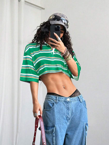 Paris&Fifth™| Women’s Striped Contrast Polo Tee