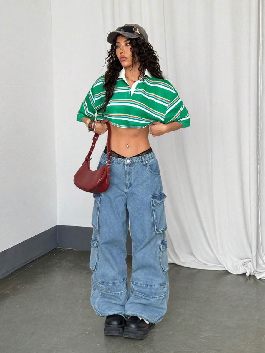 Paris&Fifth™| Women’s Striped Contrast Polo Tee