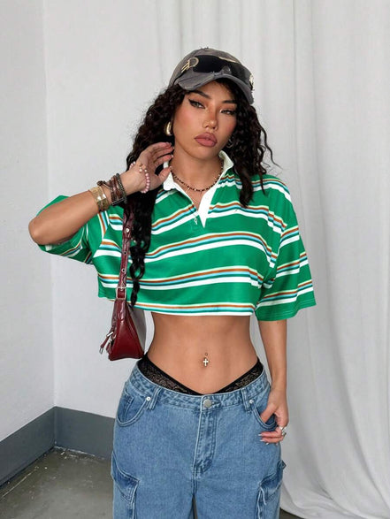 Paris&Fifth™| Women’s Striped Contrast Polo Tee