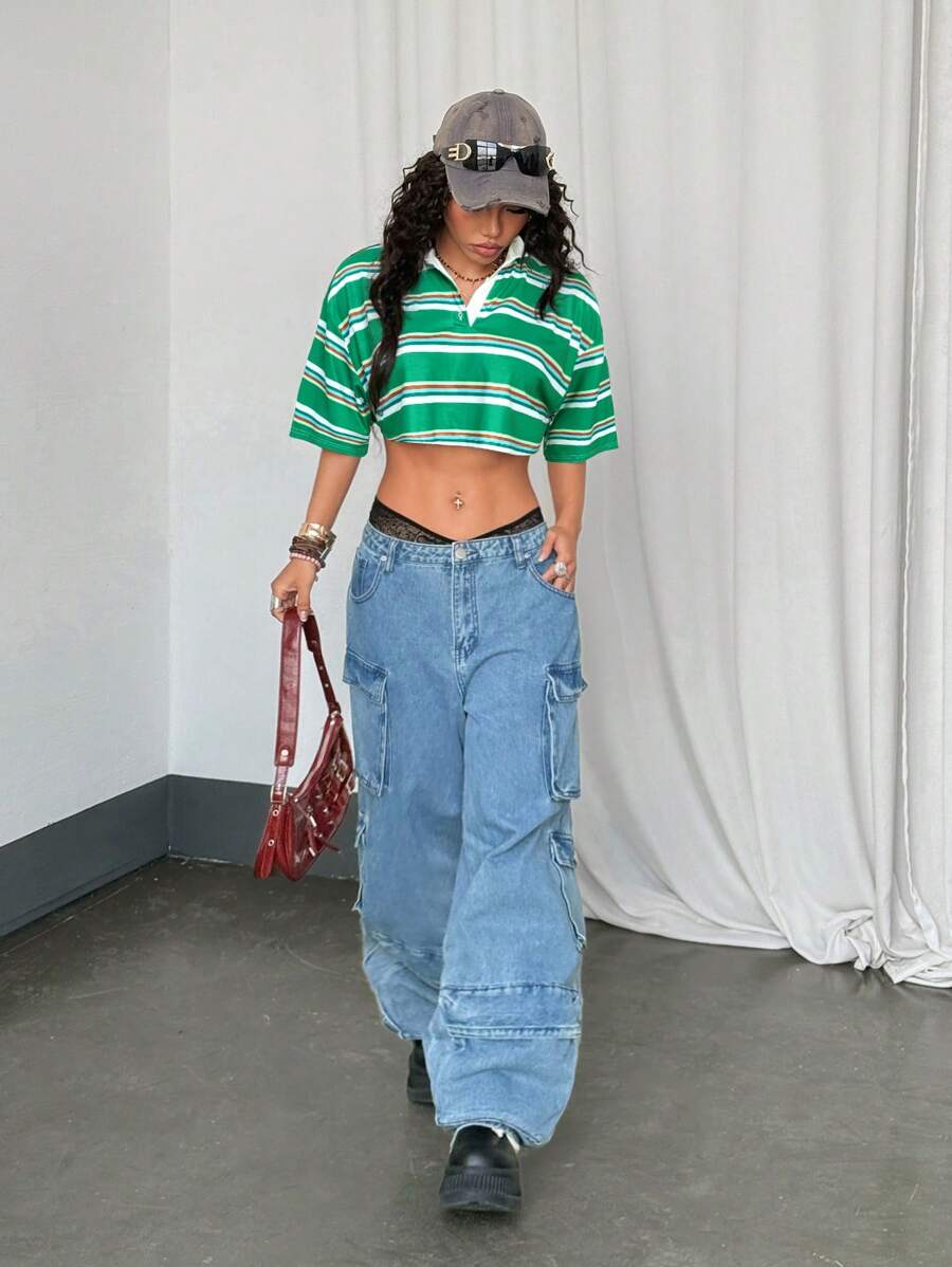 Paris&Fifth™| Women’s Striped Contrast Polo Tee