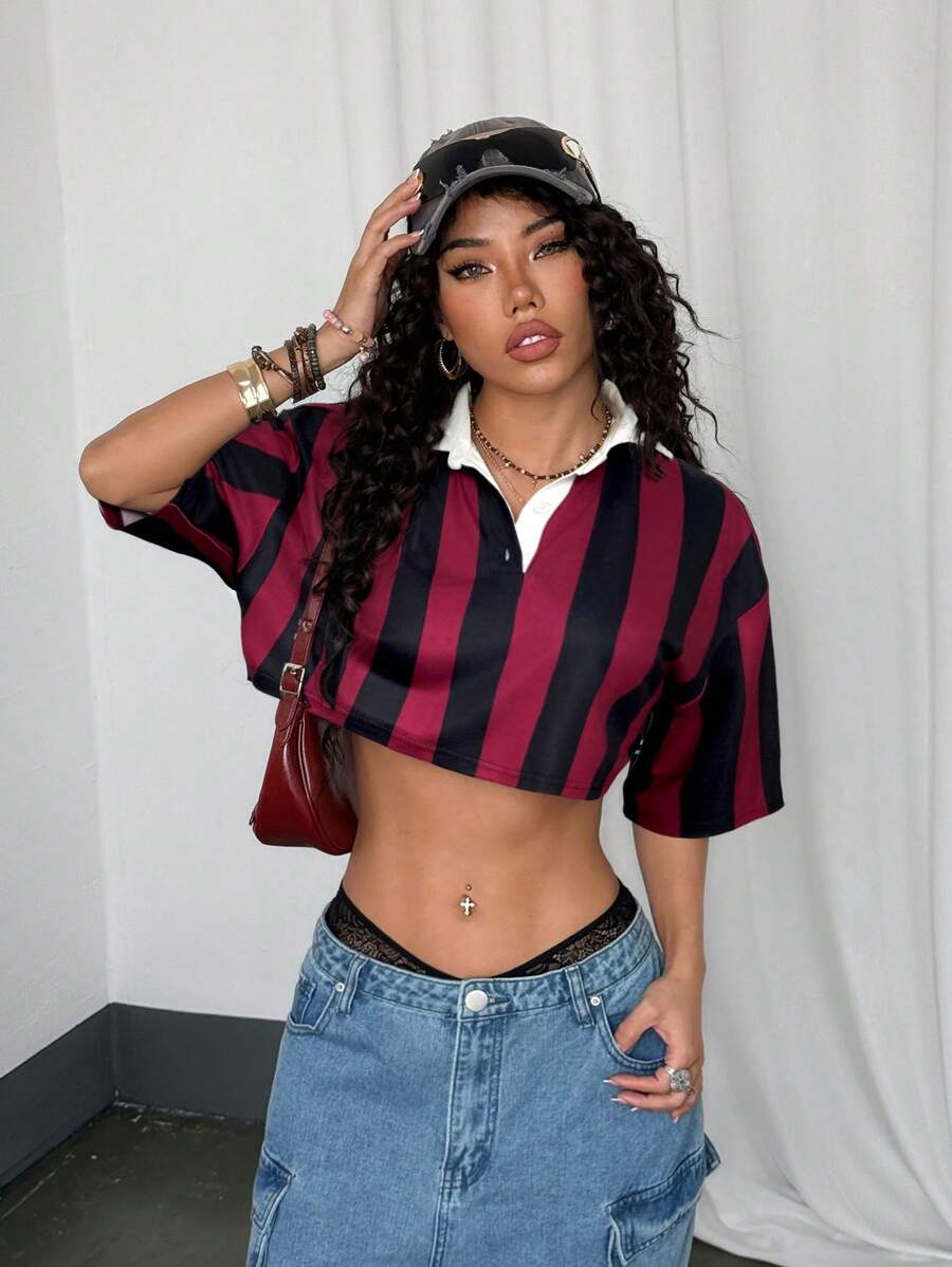 Paris&Fifth™| Women’s Striped Contrast Polo Tee