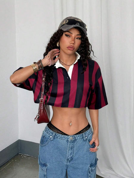 Paris&Fifth™| Women’s Striped Contrast Polo Tee