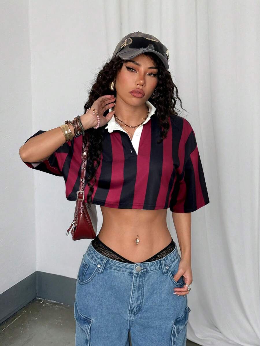 Paris&Fifth™| Women’s Striped Contrast Polo Tee