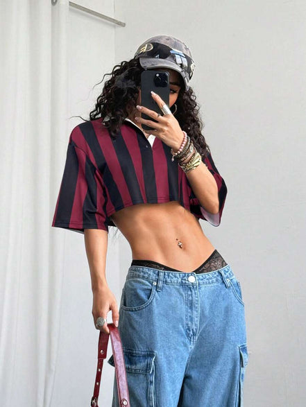 Paris&Fifth™| Women’s Striped Contrast Polo Tee