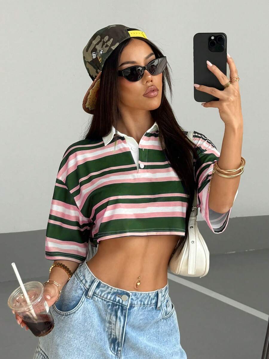 Paris&Fifth™| Women’s Striped Contrast Polo Tee