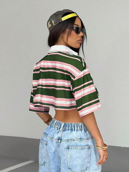 Paris&Fifth™| Women’s Striped Contrast Polo Tee