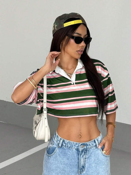Paris&Fifth™| Women’s Striped Contrast Polo Tee