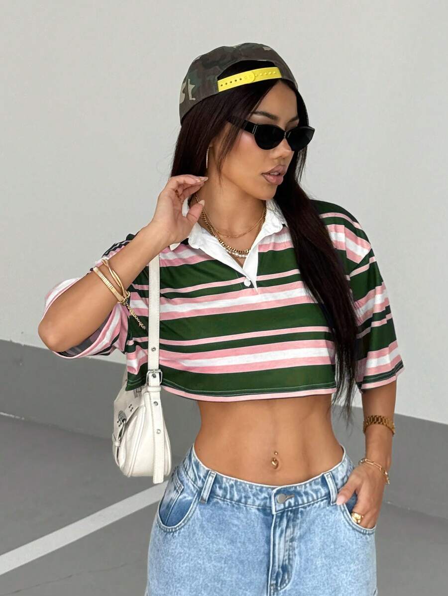 Paris&Fifth™| Women’s Striped Contrast Polo Tee