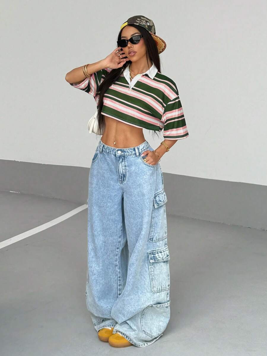 Paris&Fifth™| Women’s Striped Contrast Polo Tee