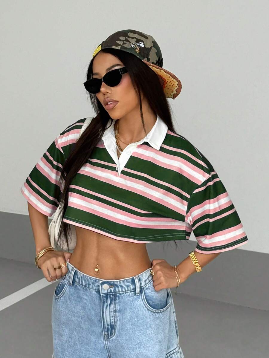 Paris&Fifth™| Women’s Striped Contrast Polo Tee