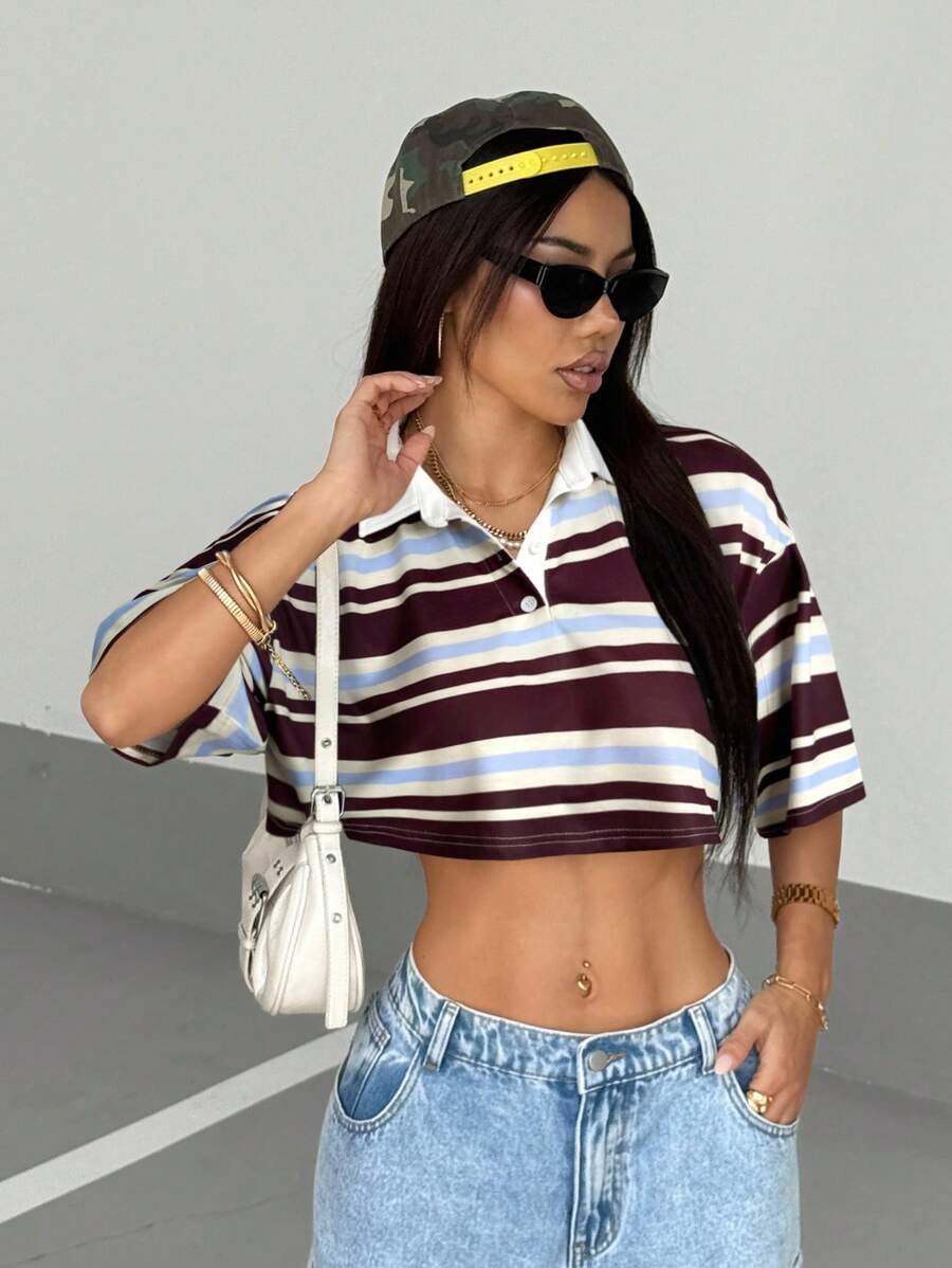 Paris&Fifth™| Women’s Striped Contrast Polo Tee