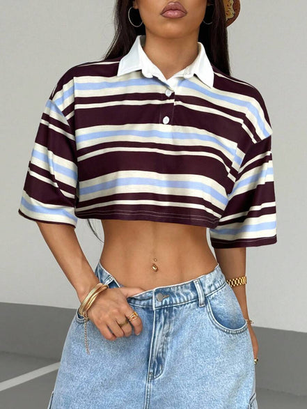 Paris&Fifth™| Women’s Striped Contrast Polo Tee