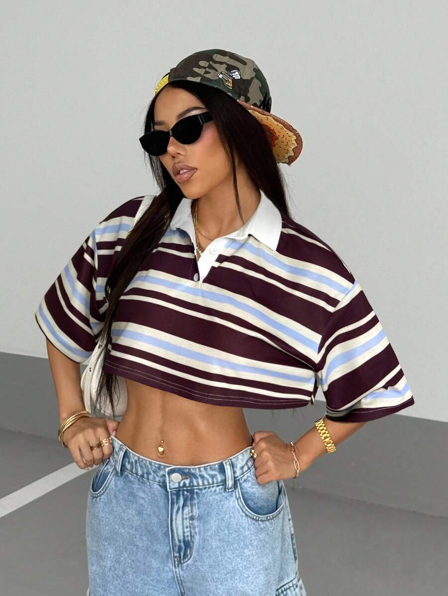 Paris&Fifth™| Women’s Striped Contrast Polo Tee