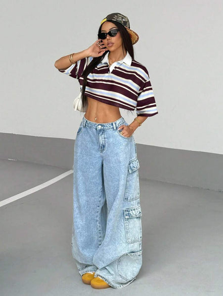 Paris&Fifth™| Women’s Striped Contrast Polo Tee