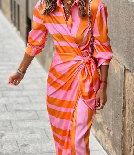 Clarissa | Striped Midi Shirt Dress